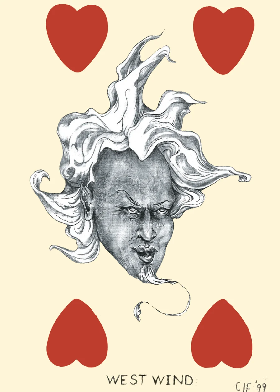 4 of Hearts — The West Wind from the Playing Card Oracles deck
