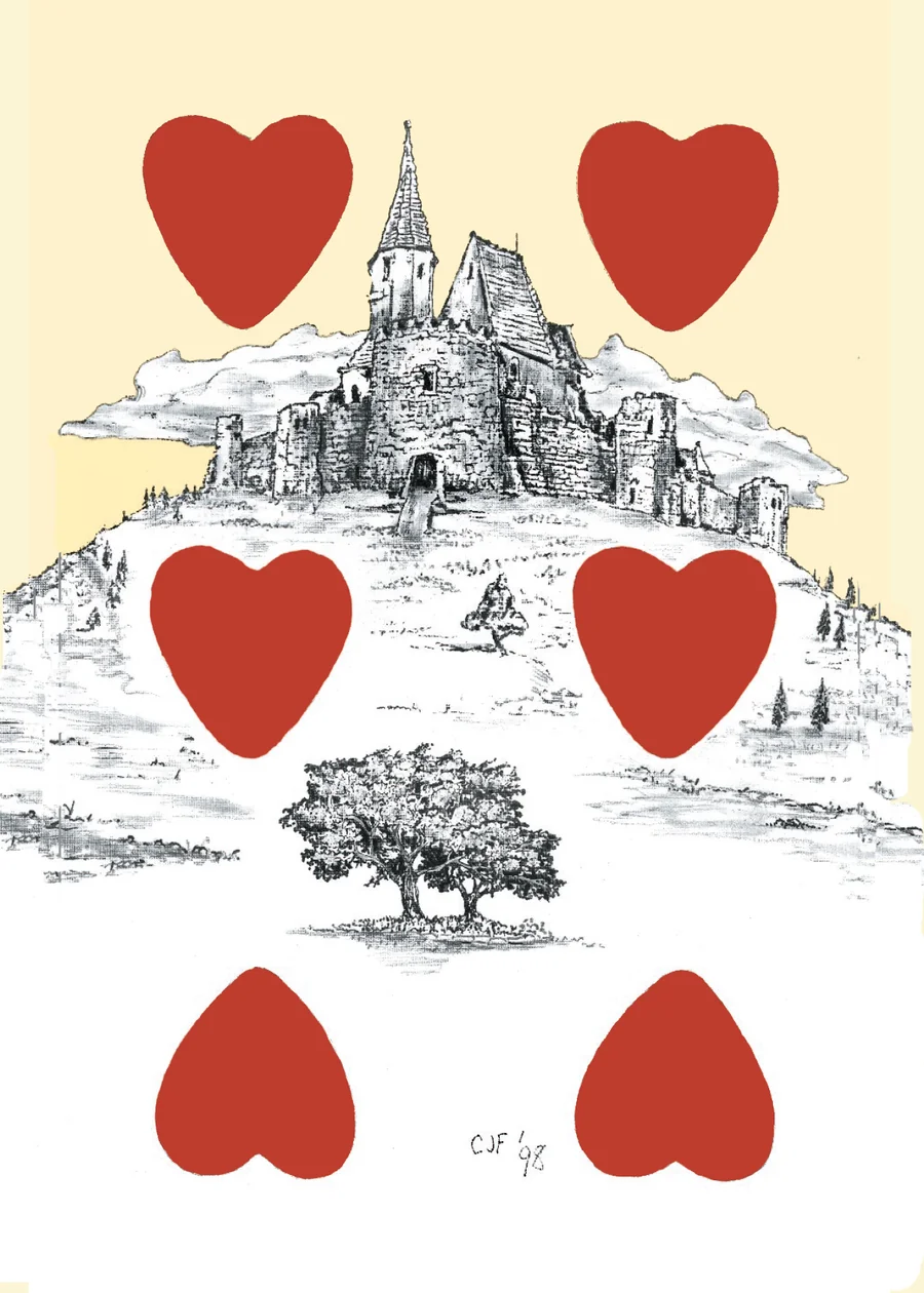 6 of Hearts — The Castle from the Playing Card Oracles deck