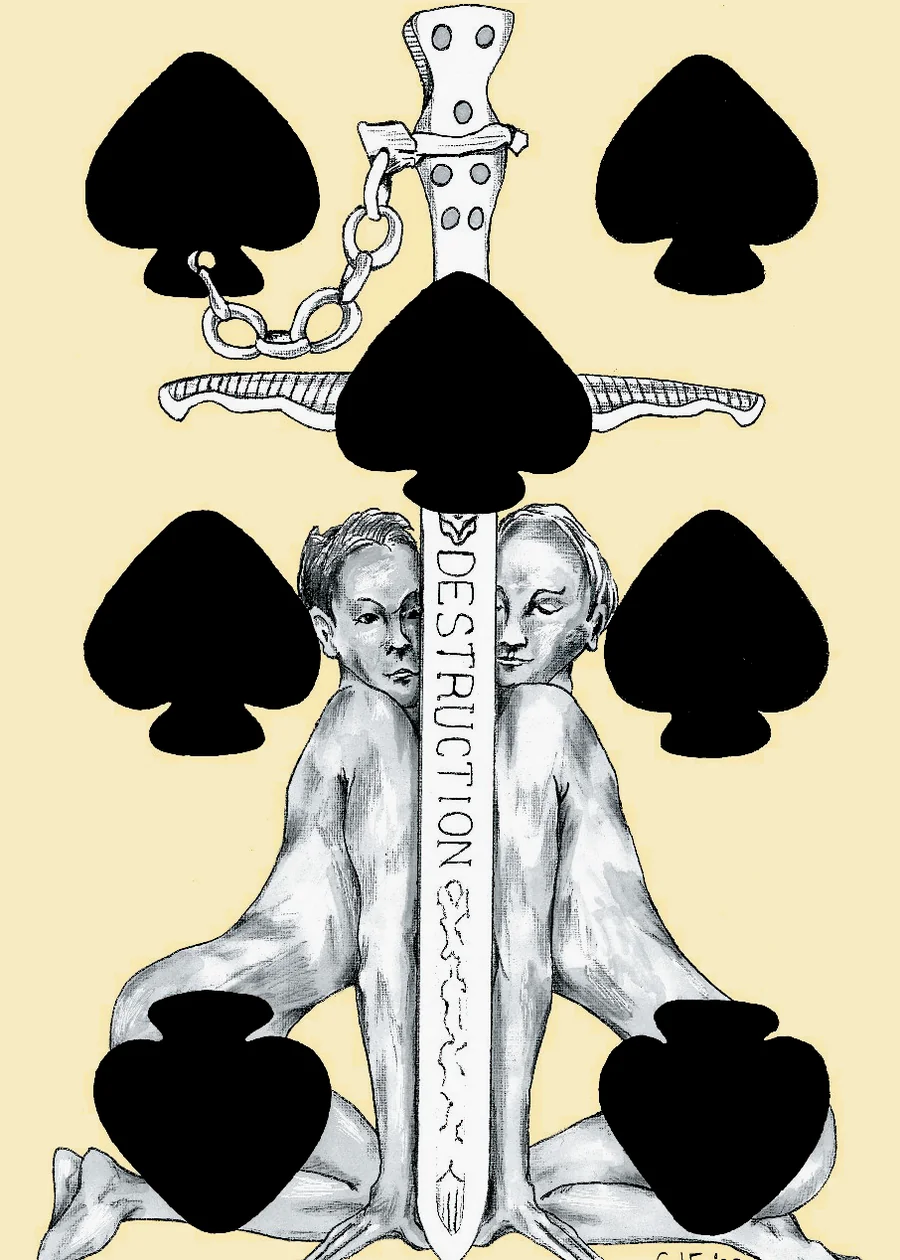 7 of Spades — Sword of Destruction from the Playing Card Oracles deck