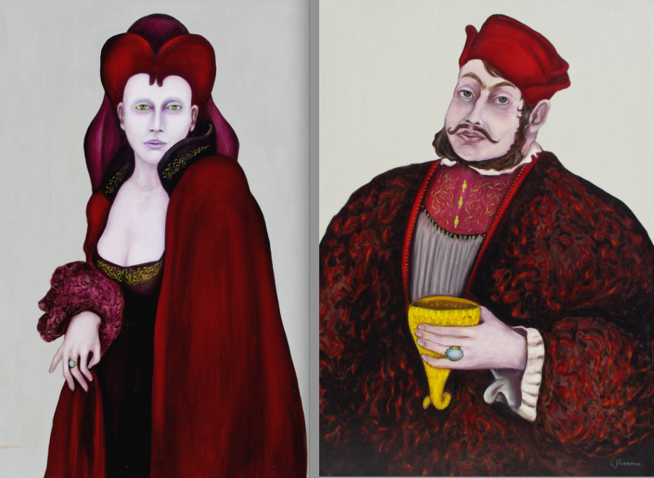 Original art for Bethany and Nichomiah, Lady (10) and King of Hearts for this playing card deck for card reading.