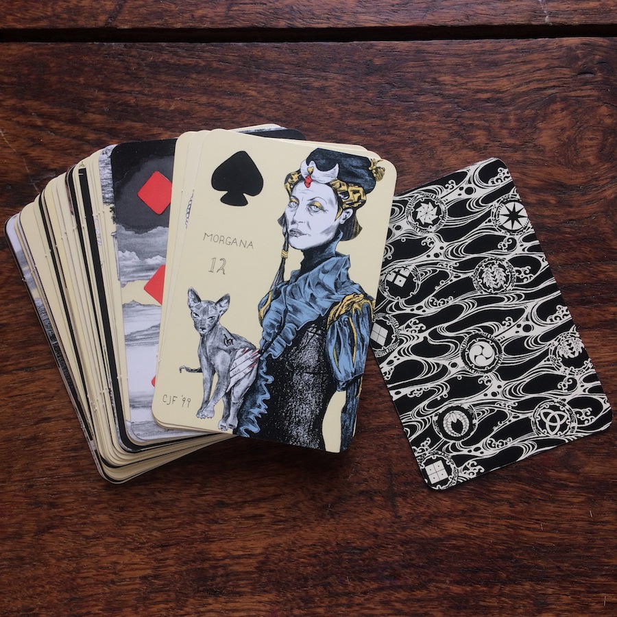 Vintage Playing Card Oracles deck back design Morgana Queen Spades